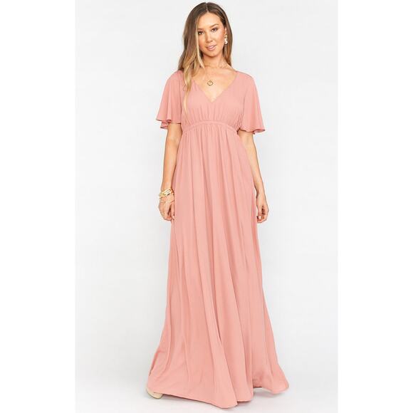 Show Me Your Mumu Emily Empire Maxi Dress in Rustic Mauve Crisp S NWT - Picture 1 of 6